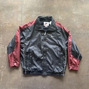 Vintage Nike Windbreaker Jacket Black Red Swoosh Made in Taiwan Mens M